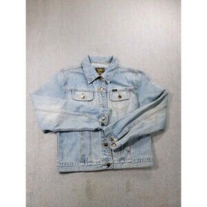 Lee Jean Jacket Womens L‎ Denim Sanforized Trucker Blue Union USA Faded 70s 80s